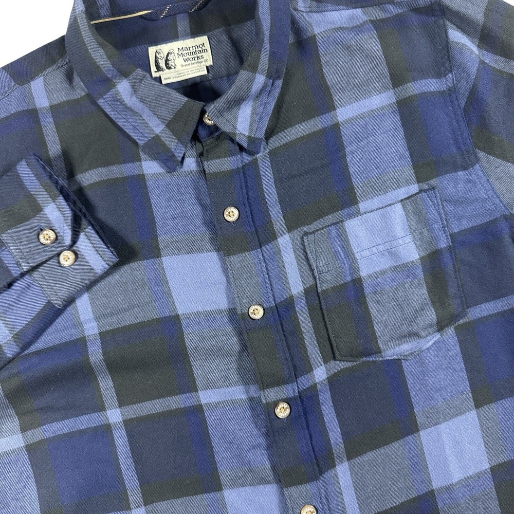 Marmot Anderson Lightweight Flannel Shirt Men M Blue Plaid Long Sleeve